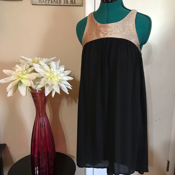 black and gold swing dress
